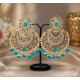 Traditional Gold Plated Kundan Pearl Earrings-Aqua