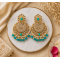 Traditional Gold Plated Kundan Pearl Earrings-Aqua