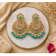 Traditional Gold Plated Kundan Pearl Earrings-Aqua