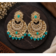 Traditional Gold Plated Kundan Pearl Earrings-Aqua