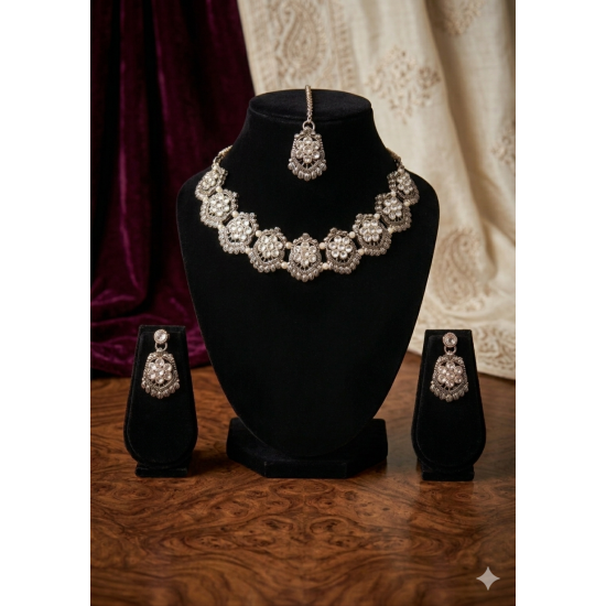 Oxidised Silver Brass Chokar Jewel Set
