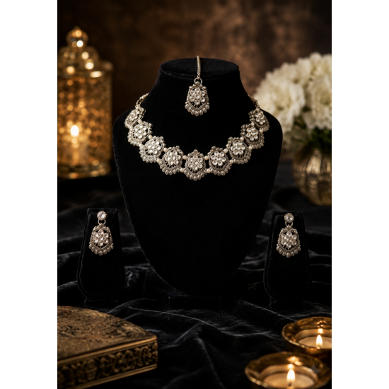 Oxidised Silver Brass Chokar Jewel Set