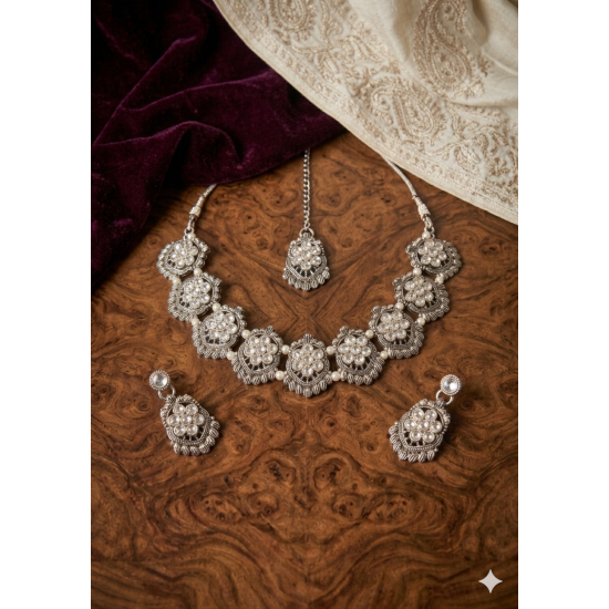 Oxidised Silver Brass Chokar Jewel Set