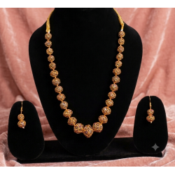 Antique gold-toned Ball necklace with matching filigree drop earrings-Grey