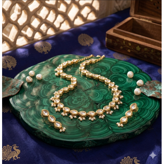 Traditional Kundan Bead Studded Polki Necklace Set