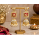Kundan White Bead Jhumka Earrings | Heavy Party Wear Jewellery Beads Brass Jhumki Earring-Red