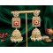 Kundan White Bead Jhumka Earrings | Heavy Party Wear Jewellery Beads Brass Jhumki Earring-Red