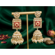 Kundan White Bead Jhumka Earrings | Heavy Party Wear Jewellery Beads Brass Jhumki Earring-Red