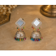Oxidized Silver Mirror Work Jhumka Earrings with Beaded Danglers