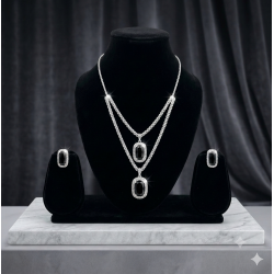 Brass Rhodium AD Double Layered Pendent Set-Black