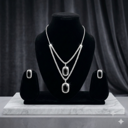 Brass Rhodium AD Double Layered Pendent Set-Black