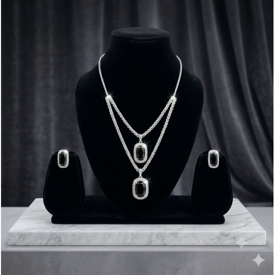 Brass Rhodium AD Double Layered Pendent Set-Black