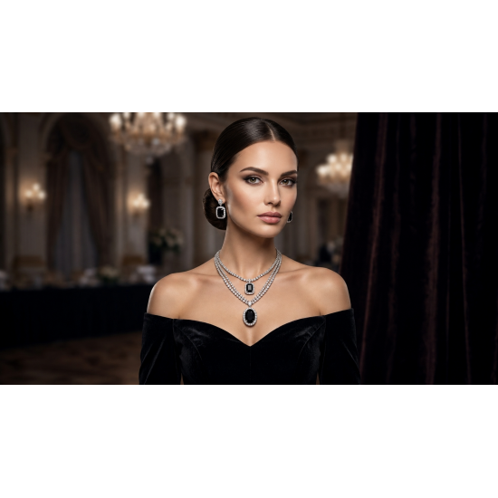Brass Rhodium AD Double Layered Pendent Set-Black