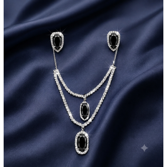 Brass Rhodium AD Double Layered Pendent Set-Black