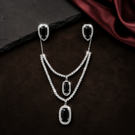 Brass Rhodium AD Double Layered Pendent Set-Black