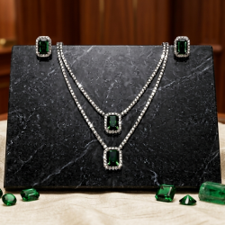 Brass Rhodium AD Double Layered Pendent Set-Green