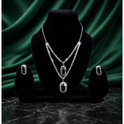 Brass Rhodium AD Double Layered Pendent Set-Green