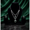 Brass Rhodium AD Double Layered Pendent Set-Green