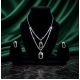 Brass Rhodium AD Double Layered Pendent Set-Green
