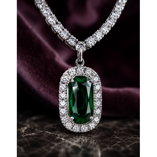 Brass Rhodium AD Double Layered Pendent Set-Green