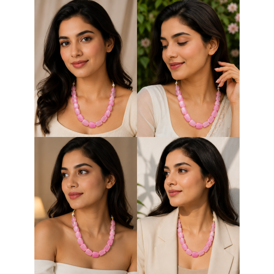 Jaipur Gemstone Necklace-Pink