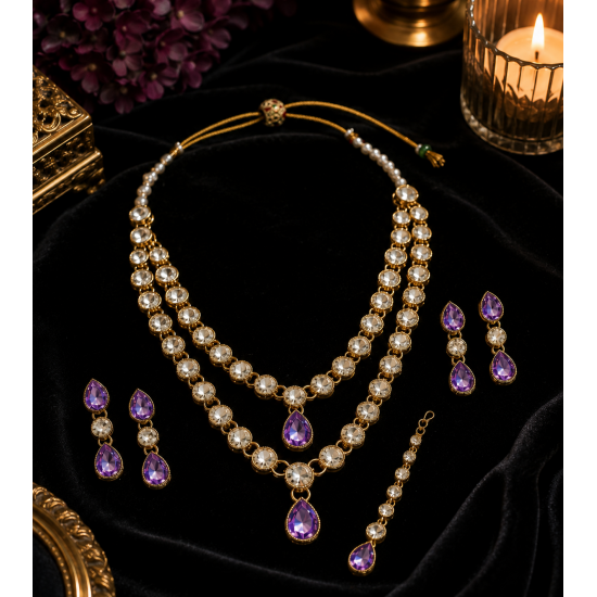 Kundan Necklace set_Express your love and emotions for each other by wearing this jewelry-Purple