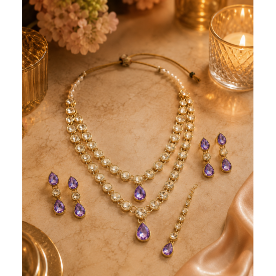 Kundan Necklace set_Express your love and emotions for each other by wearing this jewelry-Purple