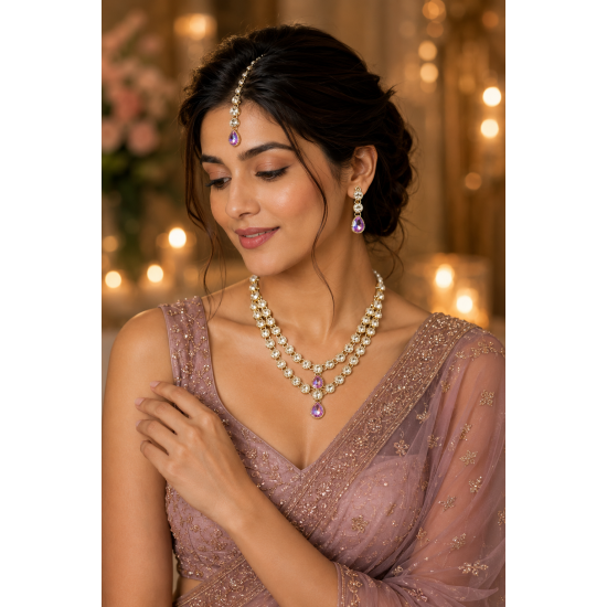 Kundan Necklace set_Express your love and emotions for each other by wearing this jewelry-Purple