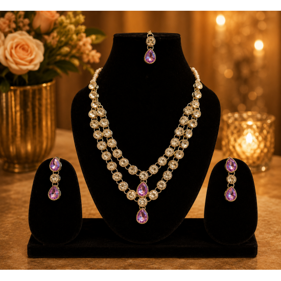 Kundan Necklace set_Express your love and emotions for each other by wearing this jewelry-Purple